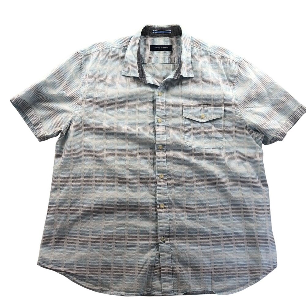 Tommy Bahama Mens Shirt XXL Blue Short Sleeve Button-Up Striped Classic Casual